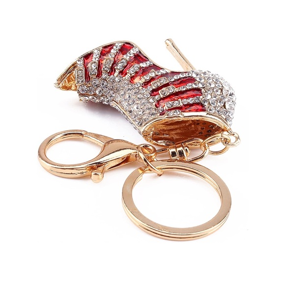 Red and Gold Women's Shoe Red High Heel Keychain Bag Charm - Picture 3 of 10